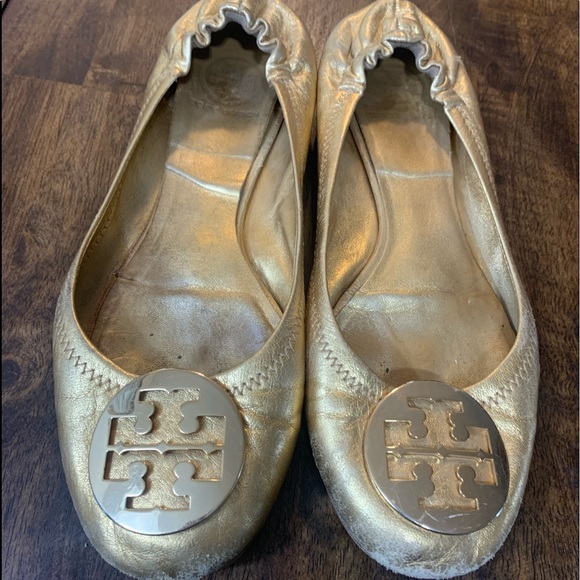 Tory Burch Womens 9 Solid Gold Ballet Flats Rough - Picture 2 of 14